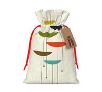 Sac cadeau réutilisable en lin avec cordon de serrage imprimé moderne du milieu du siècle
