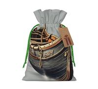 Sac cadeau réutilisable en lin avec cordon de serrage Motif bateau viking