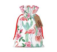 Sac cadeau réutilisable en lin avec cordon de serrage motif cactus, flamants roses, fleurs