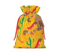 Sac cadeau réutilisable en lin avec cordon de serrage pour chapeau de cactus et piment