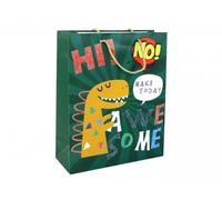 Sac cadeau vert en papier avec motif de dinosaure, 32 cm x 26 cm x 10 cm