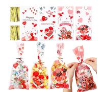 Sac Cadeaux Saint-Valentin - 100 Pièces Fournitures d'Emballage Transparentes Illustrations Romantiques - Sachets Cadeaux pour Fêtes Amoureuses | pour Anniversaires Fête en Classe