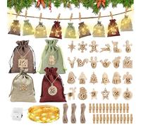 Sac Calendrier de L'avent à Remplir, CaLendrier de NoëL Sacs à DIY | Sac en Tissu de Calendrier de l'avent de Noël avec Guirlande lumineuse de NOël et Etiquettes, CaLENdrier de L'Avent Maison