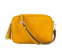 Sac Caméra Bandoulière Femme Double Zip Frange - Sacoche Porté Epaule Croisé Forme Rectangle - Besace Ville Fourre-Tout Similicuir Grainé - Tendance Mode - MOUTARDE