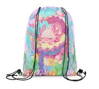 Sac Cordon De Sport Axolotl Roses De Dessin Animé Pliable Sac À Dos À Cordon Unisexe Drawstring Bag pour Surf Volleyball École