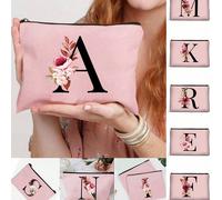 Sac cosmétique avec motif d'initiale A-Z, trousse de maquillage, portefeuille, trousse de toilette, sac de rangement, pochette zippée pour téléphone, étui à crayons, pochette, cadeau pour enseignant,