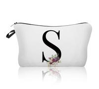 Sac Cosmétique de Voyage Portable - Rangement Imprimé de Fleurs Alphabet, Maquillage, Mariage et Mariée (S)