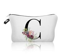 Sac Cosmétique de Voyage Portable - Rangement Imprimé de Fleurs Alphabet, Maquillage, Mariage et Mariée (C)