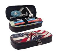 Sac cosmétique en cuir imprimé feu d'artifice drapeau américain, étui à rabat en cuir, porte-monnaie spacieux, sac de rangement, noir, One Size