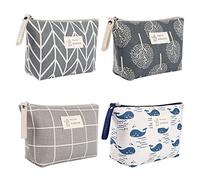 Sac Cosmétique en Toile Multi-Fonctionnelle Sac à Maquillage Organisateur Sac de Toilette Cosmétique Voyage avec Fermeture Éclair pour Les Cosmétiques Clés Espèces Cartes 4 Pièces (4 Modèles)