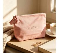 Sac cosmétique en toile rose gris Lancome, brodé, avec fermeture éclair, trapézoïdal, grande capacité, pochette de rangement pour maquillage, luxe, voyage, beauté.