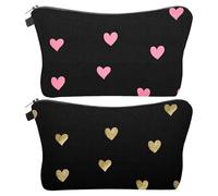 Sac Cosmétique Imprimé En Forme De Coeur 2 Pièces, Sac Cosmétique De Voyage Portable, Mini Sac De Rangement Cosmétique, Porte-Monnaie À Fermeture Éclair, Sac De Rangement De Toilette