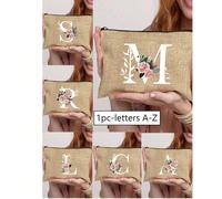 Sac cosmétique imprimé floral avec lettre de clown de A à Z, design d'impression artistique de lettre rose, cadeau pour les filles, pochette de rangement motif minimaliste rétro mignon de lettre, sac 