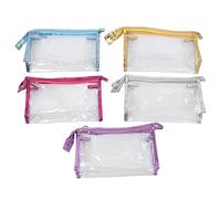 Sac cosmétique Transparent étanche Transparent en PVC de Maquillage Pouche de Toilette avec Bracelet à poignée pour Voyages de Salle de Bain 5pcs Or argenté Bleu Violet