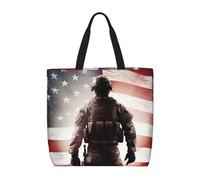Sac Courses Soldat Du Drapeau Américain Sac A Main Femme Décontracté Réutilisable Sacs A Main Pour Plage École Voyage
