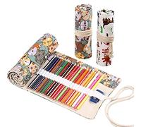 Sac Crayon Toile,RoadLoo 2 Pièces 48 Trous Trousses Crayons Rouleau Multi-usages Pochette pour Crayons Rouleau Trousse à Crayons à Motif Étui Crayons Roll Up Étui Avec pour Peinture L'artiste L'école