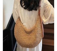 Sac croissant en paille de forme U surdimensionné, style décontracté et relaxé, super spacieux. Avec une sangle marron pour porter à l'épaule ou en bandoulière, convient pour l'été, la campagne, les s