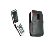 caseroxx Sac Cuir avec Clip Ceinture Compatible avec Doro 6820/6821 de Cuir veritable, Sac avec Clip Ceinture et fenêtre en Noir