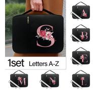 Sac de bible noir avec motif d'impression de première lettre rose rose foncé, convient pour contenir des livres de bible, des dossiers de bible, sac de rangement portable, sac de bible de taille stand
