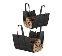 Sac de Bois pour cheminées Ouvert, Lot de 2, en Polyester, Panier de bûches Portable, Pliable, résistant, Noir