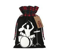 Sac de bonbons de Noël imprimé batteur,Sacs à cordon de couleur bloqués pour fête de vacances,Sacs à collation à cordon