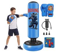 Sac de Boxe pour Enfants, Qoosea 165cm Sac de Frappe Gonflable Box Set avec Gants de Boxe, Punching Ball Enfant pour Karaté, Taekwondo, Idéal Cadeau pour Garçons & Filles