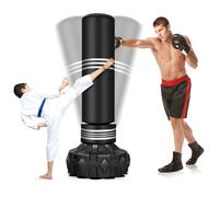 Sac de Boxe sur Pied Autoportant 48x48x170cm COSTWAY-Base à Ventouses-Rebond Rapide-Adultes/Adolescents-Absorption à 360° des Chocs
