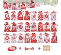 Sac de calendrier de l'avent de Noël, sac de calendrier de compte à rebours suspendu de 24 jours, ensemble de vingt - quatre sacs - cadeaux de cordon de Noël (A)