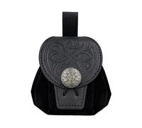 Sac de ceinture médiéval en cuir synthétique gaufré - Cube latéral - Cosplay - Sac à main pour changement de taille - Petit style ancien - Ceinture médiévale cube Cosplay côté, Couleur : noir