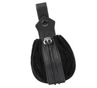 Sac de ceinture médiéval en cuir synthétique portable rétro Renaissances Porte-monnaie pour LARP Halloween Cosplay, Noir