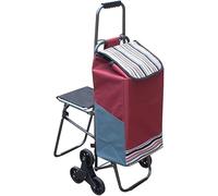 Sac De Chariot Pliable Support en Acier 6 Roues Heavy Duty 100kg Organisateur 33l avec Siège Roue Amovible De Monte-escalier pour Personnes âgées pour Supermarché Marché Alimentaire, Red