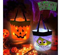 Sac de Citrouille d'Halloween,2 Pièces Sacs à Bonbons d'Halloween avec Lumière Led,Seaux de Citrouille,Seaux à Bonbons LED Lumineux,pour Articles de Fête Halloween
