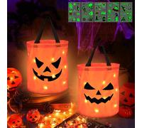 Sac de Citrouille D'halloween,2 Pièces Sacs à Bonbons D'Halloween avec Lumière Led,Seaux de Citrouille D'Halloween,Sacs de Bonbons D'Halloween avec Lumières Led,pour Halloween Déco