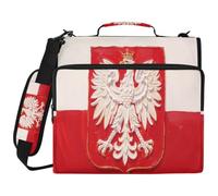 Sac de classeur à 3 anneaux avec fermeture éclair et anneaux de 5,1 cm, convient pour ordinateur portable de 14" pour école, bureau, peinture à l'huile, drapeau de Pologne (avec armoiries )
