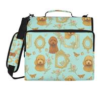 Sac de classeur à 3 anneaux résistant à l'eau avec fermeture éclair et anneaux de 5,1 cm, convient pour ordinateur portable de 14" pour école, bureau, collage doré, vintage, chiens et fleurs