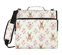 Sac de classeur à 3 anneaux résistant à l'eau avec fermeture éclair et anneaux de 5,1 cm, convient pour ordinateur portable de 14" pour l'école, le bureau, motif mignon de lapin de Pâques, lapin