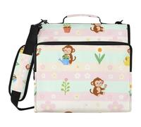 Sac de classeur à 3 anneaux résistant à l'eau avec fermeture éclair et anneaux de 5,1 cm, convient pour ordinateur portable de 14" pour l'école, le bureau, motif singe curieux et fleur