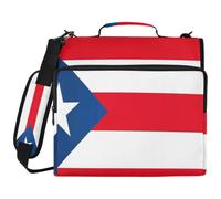 Sac de classeur à 3 anneaux résistant à l'eau avec fermeture éclair et anneaux de 5,1 cm, convient pour ordinateur portable de 14" pour l'école, le bureau, le drapeau portoricain, rouge national