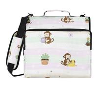 Sac de classeur à 3 anneaux résistant à l'eau avec fermeture éclair et anneaux de 5,1 cm, convient pour ordinateur portable de 14 pouces pour l'école, le bureau, un singe curieux mignon et une fleur