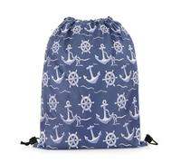 Sac De Cordon Ancre De Dessin Animé À Thème Nautique, Corde De Voile, Gouvernail Réglable Lavable Sac De Plage, pour Natation, Anniversaire, La Plage, 36x42cm