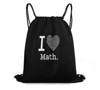 Sac De Cordon J'aime Les Maths Cœur Noir Pliable Étanche Sac À Dos, pour Natation, Anniversaire, La Plage, 36x42cm