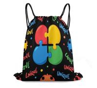 Sac De Cordon Pièces De Puzzle Colorées pour La Sensibilisation À l'Autisme - Cœur Noir Extérieure Lavable Petit Sac À Dos, pour Hommes, Femmes, Anniversaire, 36x42cm