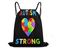 Sac De Cordon Puzzle Cœur Coloré Sensibilisation À l'Autisme Noir Étanche Lavable Petit Sac À Dos, pour Yoga, Anniversaire, Natation, 36x42cm