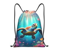 Sac de Cordon, Tortue Mignonne sous l'eau Cœurs Gym Bag Imprimé Unisexe Pochette à Cordon pour Fitness Gym Decontracte 36X42cm