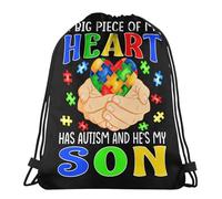 Sac De Cordon Une Grande Partie De Mon Cœur Est Autiste, Et C'est Mon Fils. Portable Garçons Sac De Sport, pour Natation, Hommes, Anniversaire, 36x42cm