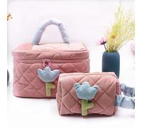 Sac de Cosmétique, Mignon en Velours Côtelet (Rose Grand)