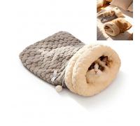 Sac de couchage auto-chauffant pour chat - Grotte et tunnel en peluche thermique à 3 couches - Fourrure de lapin double face, jouet à pompons, sac d'intérieur confortable pour chat (gris, L)