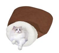 Sac de couchage chaud pour chats - Cave pour lit d'hiver semi-fermée - Sac de couchage en peluche pour chiens et chats - Lit confortable et épais pour se reposer, un siège et se détendre quand il fait