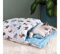 Sac de couchage de chat Auto-réchauffement Tapis de tapis de lit pour animaux de compagnie avec un oreiller confortable lit de grotte de compagnie L, lit de chat auto-réchauffeur, sac de couchage pou