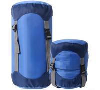 Sac de couchage de compression avec sangles sécurisées à boucle et capuchon anti-poussière pour randonnée, camping, randonnée et voyage (bleu, taille L)
